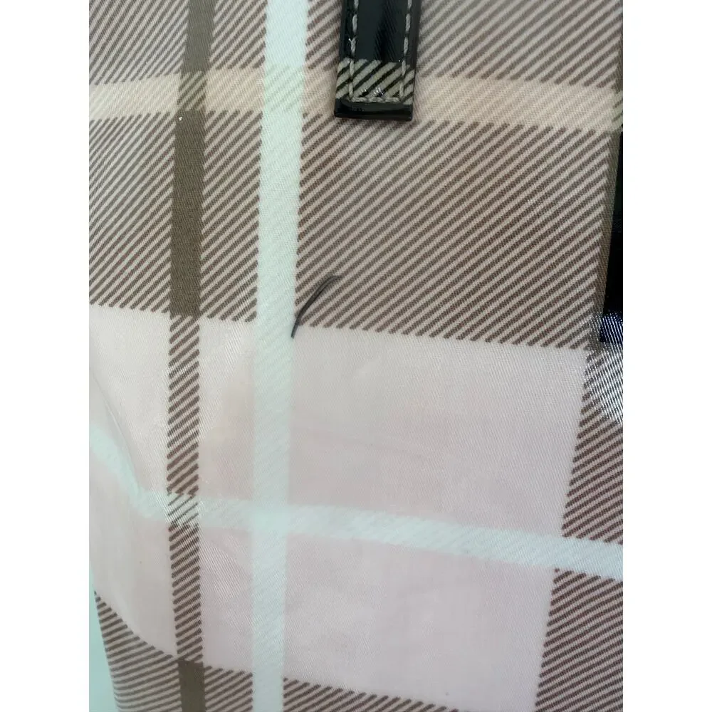 Kate Spade Bon Shopper Plaid Tote Bag Cream Taupe Coated Canvas